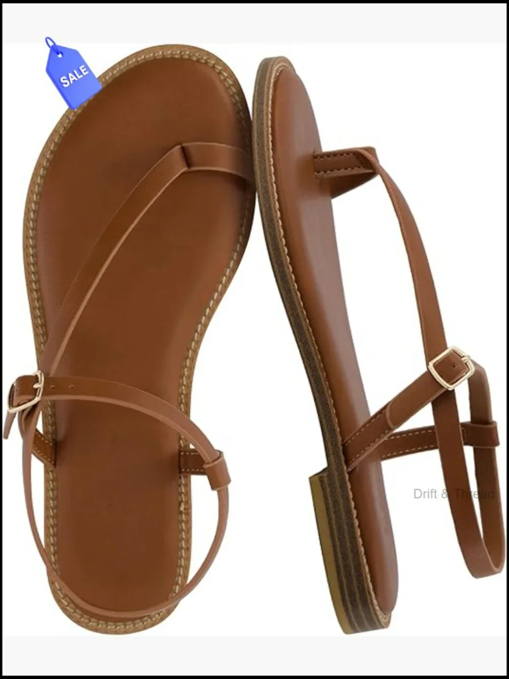 Strappy Flat Thong Sandals with Toe Loop Memory Foam Ankle Strap